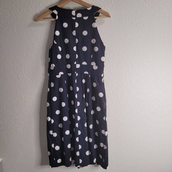 Eliza J Blue Polka Dot Dress Women's 4 Pleated Fit Flare Knee Length Sleeveless - Picture 2 of 13